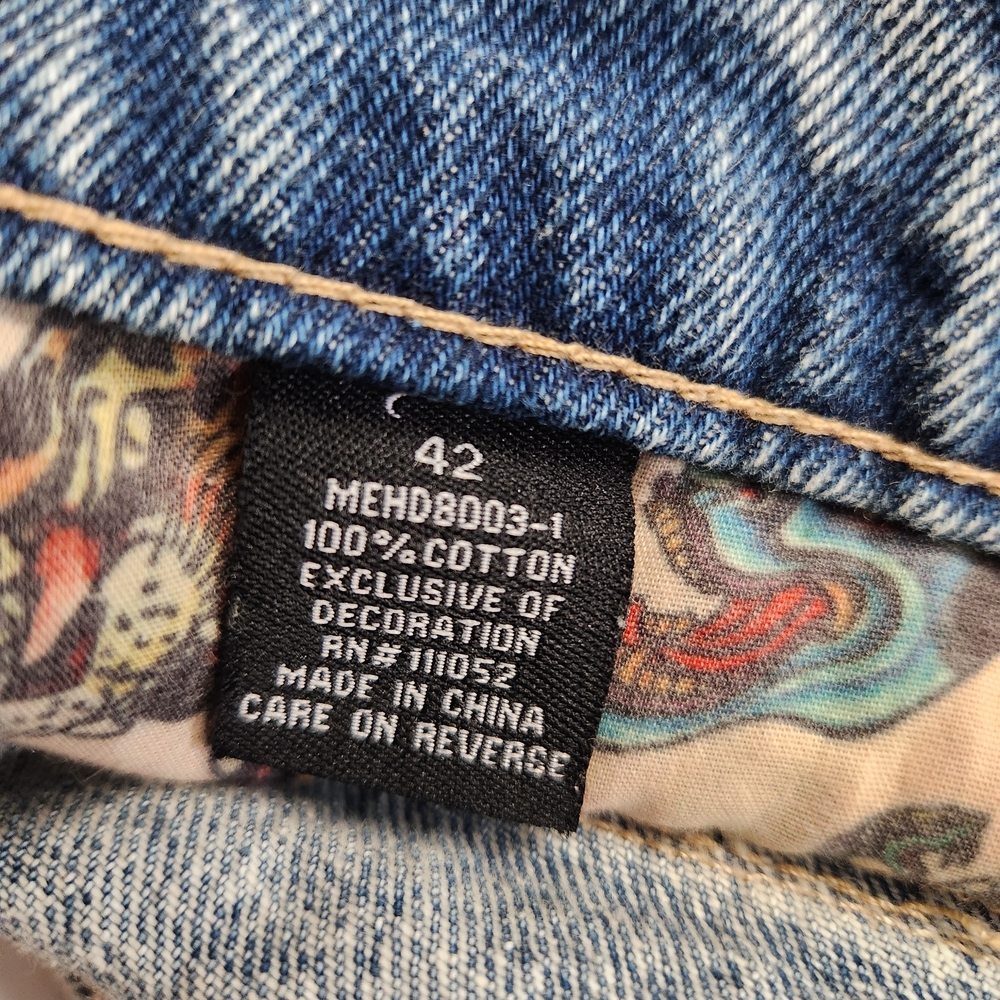 Ed Hardy Men's Graphic Jean Shorts Size 42 King Cobra Skull Raw Hem - Light Blue - Picture 6 of 13